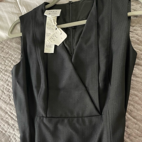 NWT AKRIS Punto black wool belted sleeveless faux wrap front dress size 8 - Picture 11 of 15